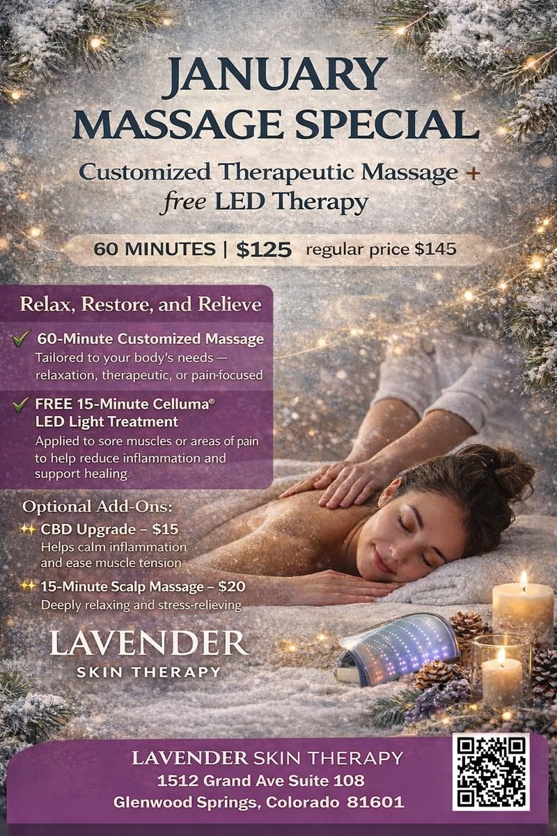 JANUARY MASSAGE SPECIAL Customized Therapeutic Massage + free LED Therapy