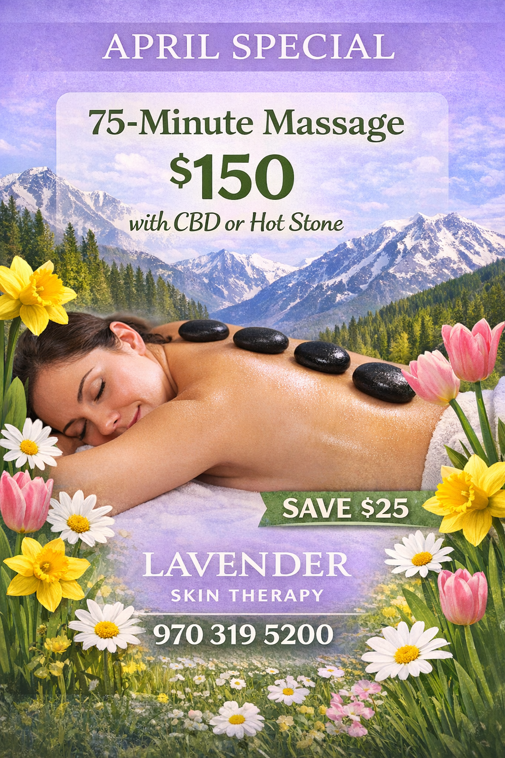 April Massage Special – hot stone or CBD massage75 Minutes $150