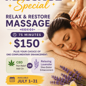 July Anniversary Massage Special -Relax & Restore 75 min Massage